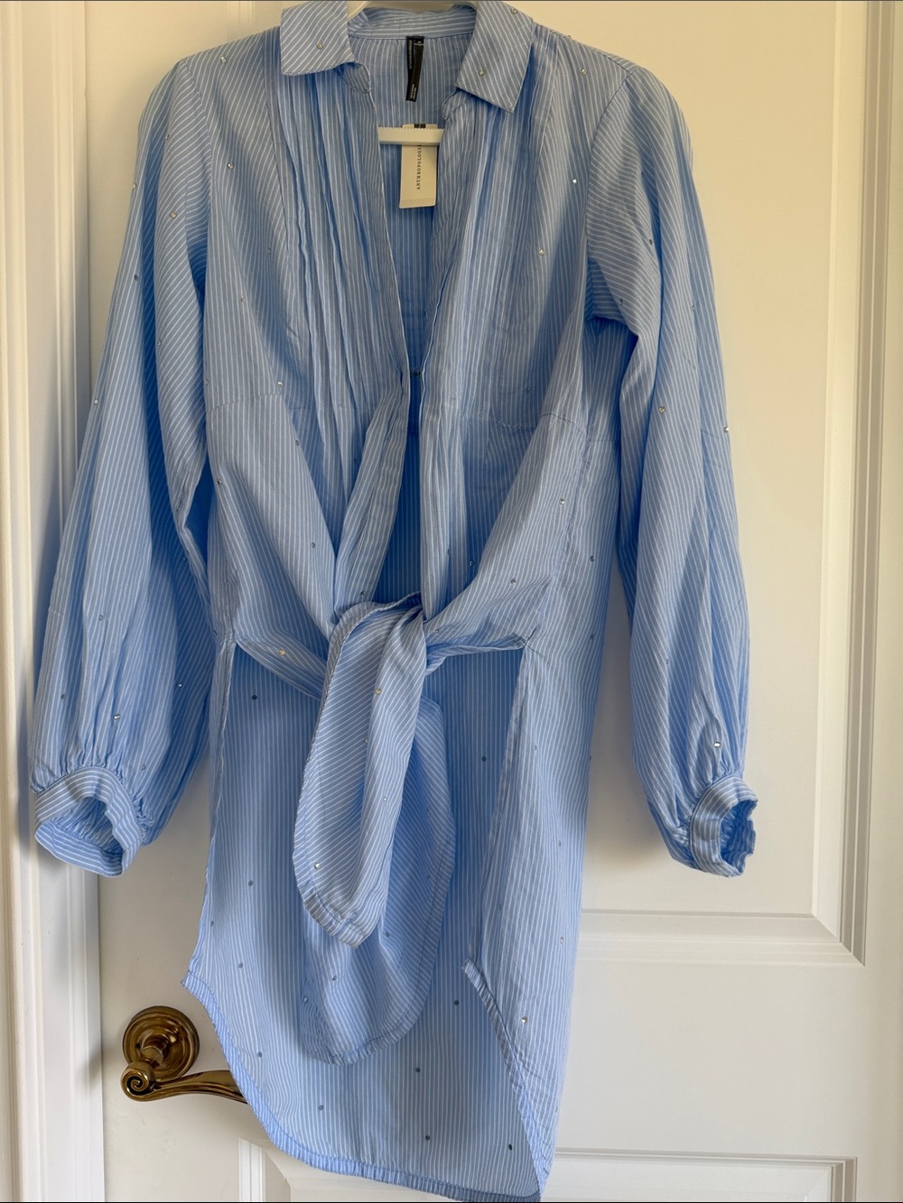 Anthropologie Light Blue and White Striped long tunic top. XS NWT